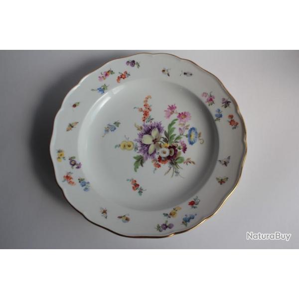 MEISSEN Assiette porcelaine Fleurs Papillons XIXe sicle
