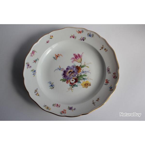 MEISSEN Assiette porcelaine Fleurs Papillons XIXe sicle
