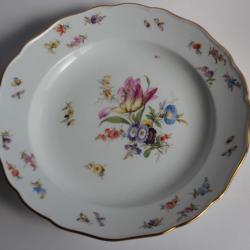 MEISSEN Assiette porcelaine Fleurs Papillons XIXe siècle