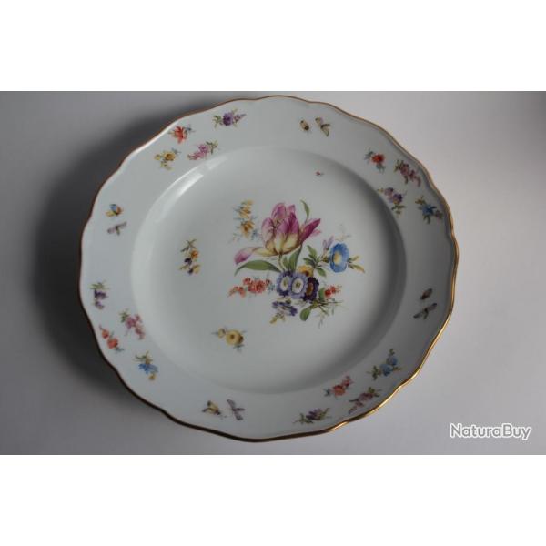 MEISSEN Assiette porcelaine Fleurs Papillons XIXe sicle