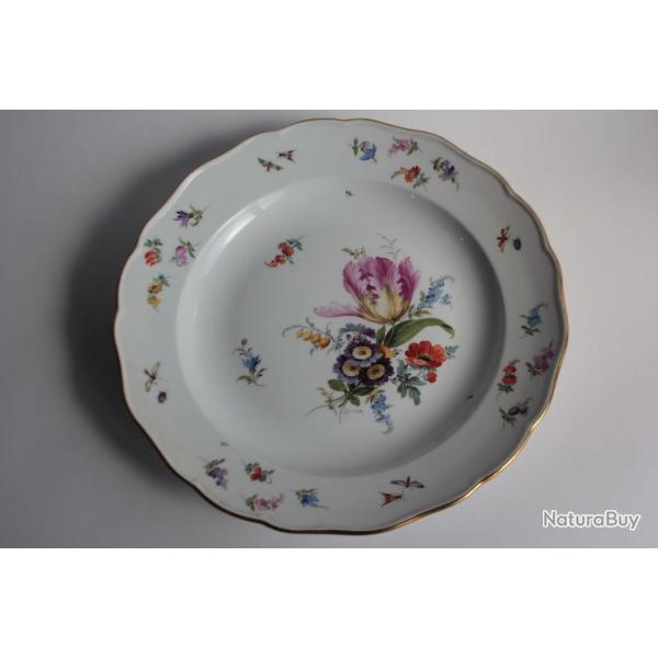 MEISSEN Assiette porcelaine Fleurs Papillons XIXe sicle