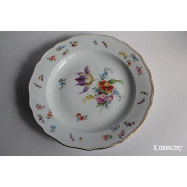 MEISSEN Assiette porcelaine Fleurs Papillons XIXe sicle