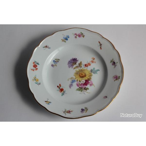 MEISSEN Assiette  dessert porcelaine Fleurs Papillons XIXe sicle