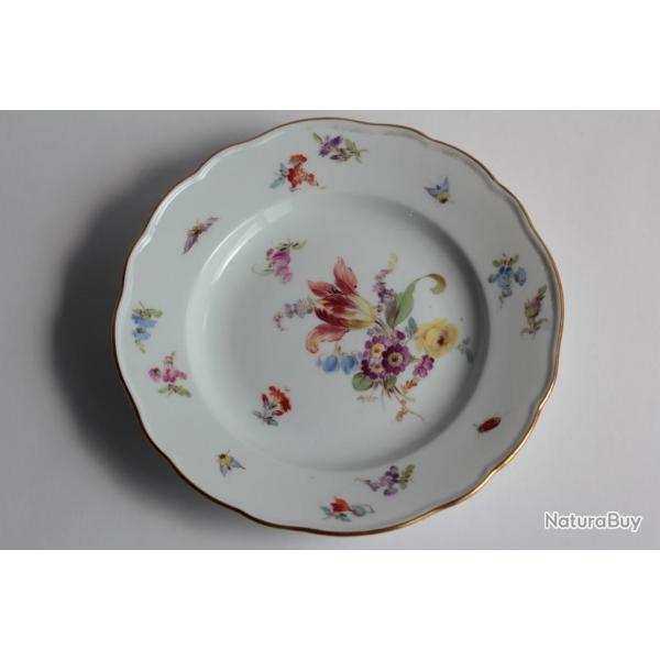 MEISSEN Assiette  dessert porcelaine Fleurs Papillons XIXe sicle