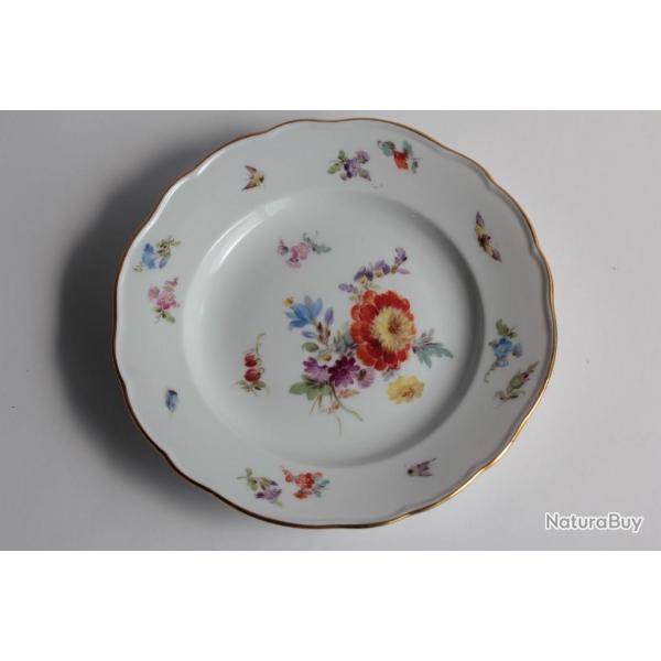 MEISSEN Assiette  dessert porcelaine Fleurs Papillons XIXe sicle