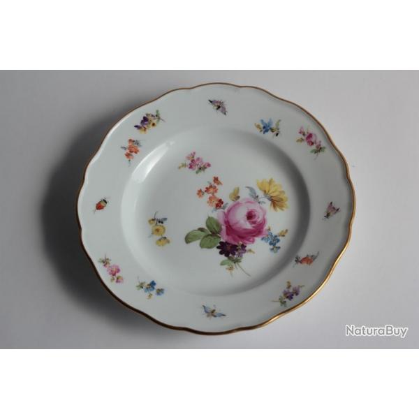 MEISSEN Assiette  dessert porcelaine Fleurs Papillons XIXe sicle