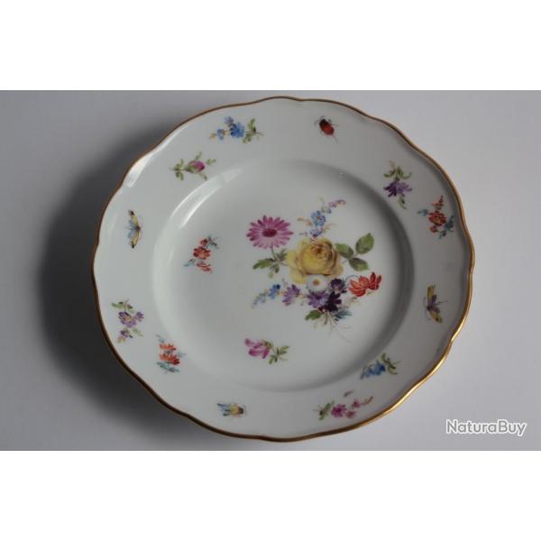 MEISSEN Assiette  dessert porcelaine Fleurs Papillons XIXe sicle