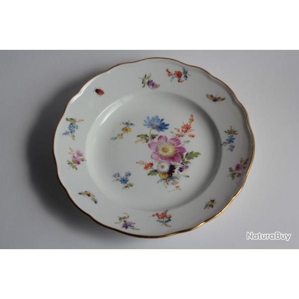 MEISSEN Assiette  dessert porcelaine Fleurs Papillons XIXe sicle