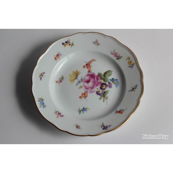 MEISSEN Assiette  dessert porcelaine Fleurs Papillons XIXe sicle