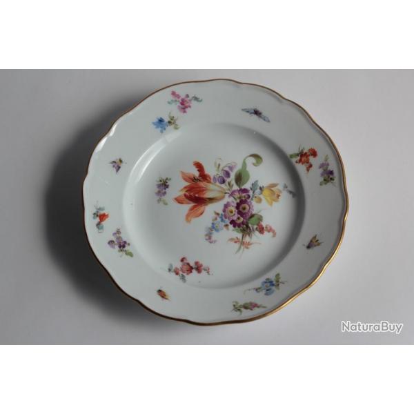 MEISSEN Assiette  dessert porcelaine Fleurs Papillons XIXe sicle