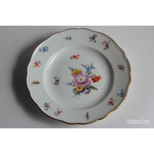 MEISSEN Assiette  dessert porcelaine Fleurs Papillons XIXe sicle
