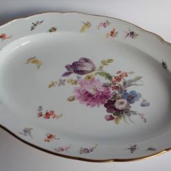 MEISSEN Plat porcelaine Fleurs Papillons XIXe siècle