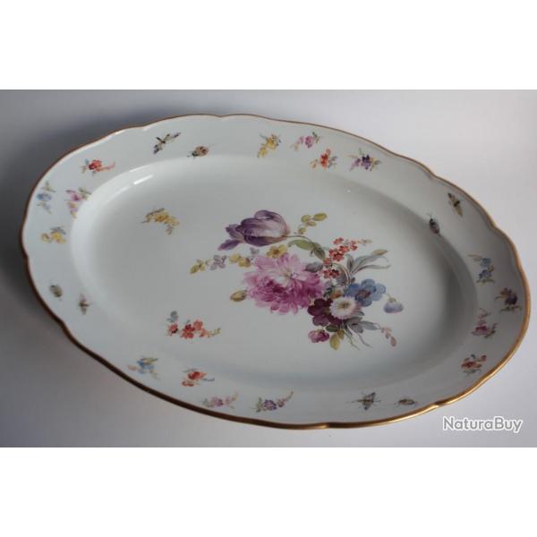 MEISSEN Plat porcelaine Fleurs Papillons XIXe sicle