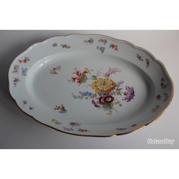 MEISSEN Plat porcelaine Fleurs Papillons XIXe sicle