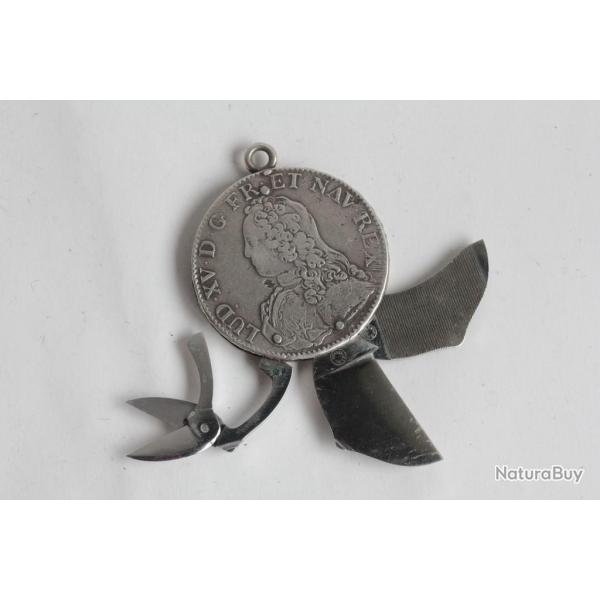 ELOI PERNET Couteau Onglier Monnaie argent cu Louis XV 1729