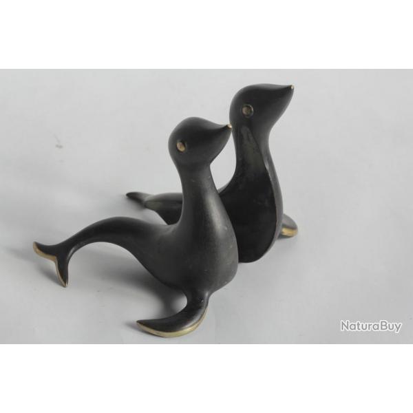 Walter BOSSE Bronze Viennois Serre-livres Otaries