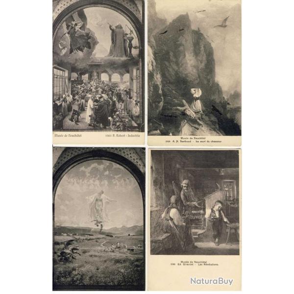 4 CPA Suisse Muse de Neuchatel Agriculture Mort du chasseur Industrie
