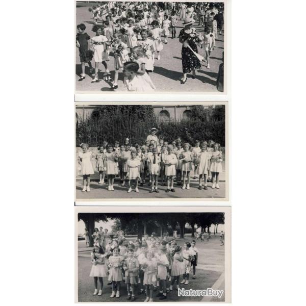 3 CP Photo Suisse Neuchatel 1950 enfants cole