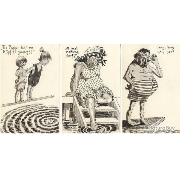 3 CPA illustre Humour anglais allemand
