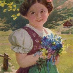 CPA illustrée Allemagne Herziges Dirndl Petite fille des montagnes