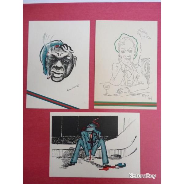 3 CP illustre semi-modernes Fume cigarette Rare Original