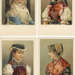 4 CPA illustrée Folklore Costume allemand deutch Jeune femme