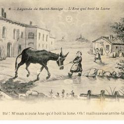 CPA illustrée Légende de Saint Saulge L'Âne qui boit la Lune