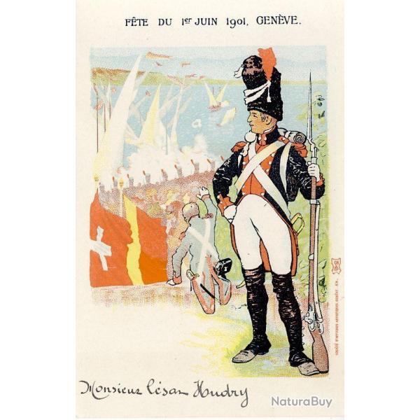 CPA SUISSE Genve Fte du 1er Juin 1901 Soldat Suisse