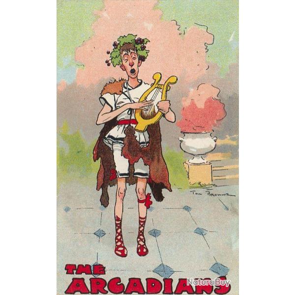 CPA illustre Anglaise The Arcadians Joueur de harpe Humour