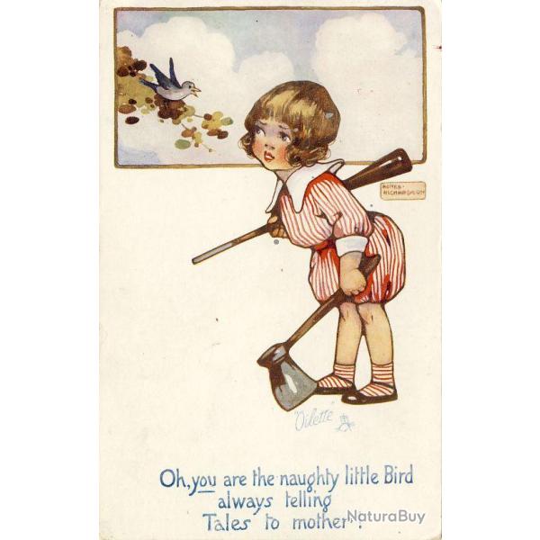 CPA illustre Agns RICHARDSON Oilette When all is young naughty little bird