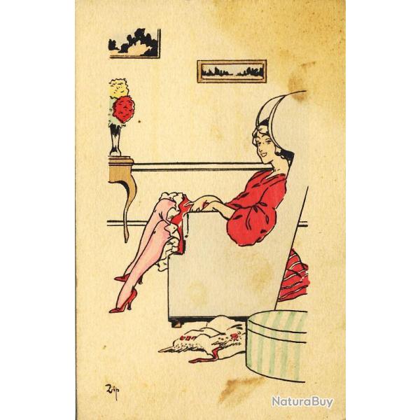 CPA illustre ZIP Femme Mode Sduction Dans le salon
