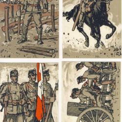 4 CPA militaires Lithographies originales J. Courvoisier Guerre Genève