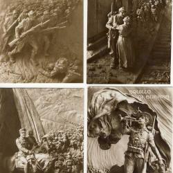 4 CPA ART Sculpture Mastroianni Italien Italie Guerre train soldat cavallier