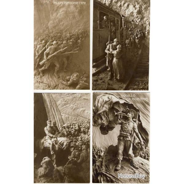 4 CPA ART Sculpture Mastroianni Italien Italie Guerre train soldat cavallier