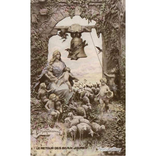 CPA Illustre Signe D. MASTROIANNI Allgorie N205 Moutons berger cloche