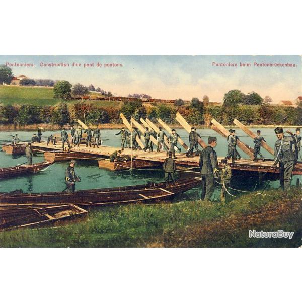 Carte Postale ancienne Arme Suisse Pontonniers Construction pont