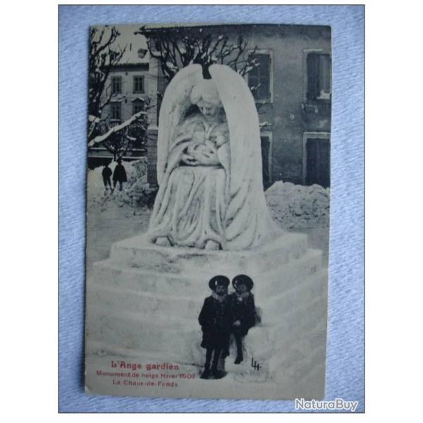CPA Suisse La Chaux de Fonds Monument Neige LAnge Gardien