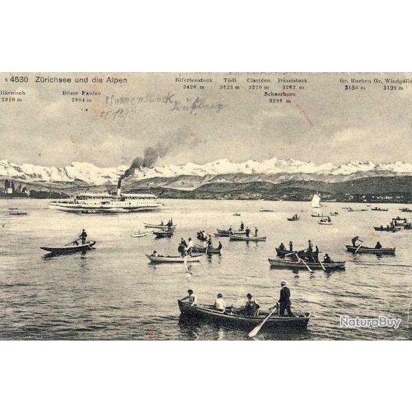 CPA Suisse Zurich Zrichsee und die Alpen Bateaux barque lac