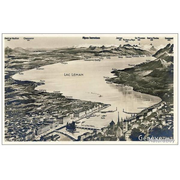 CP Suisse Genve Lac Lman et villages du bord du lac + cachet