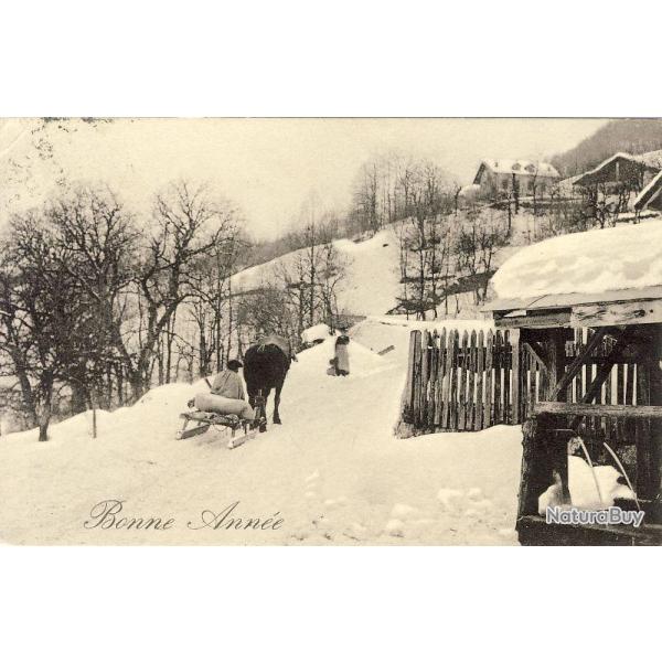 CPA Bonne Anne 1908 Scne de petit village luge