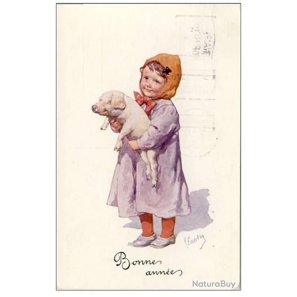 CPA illustre Bonne Anne FEIERTAG K. BKWI cochon