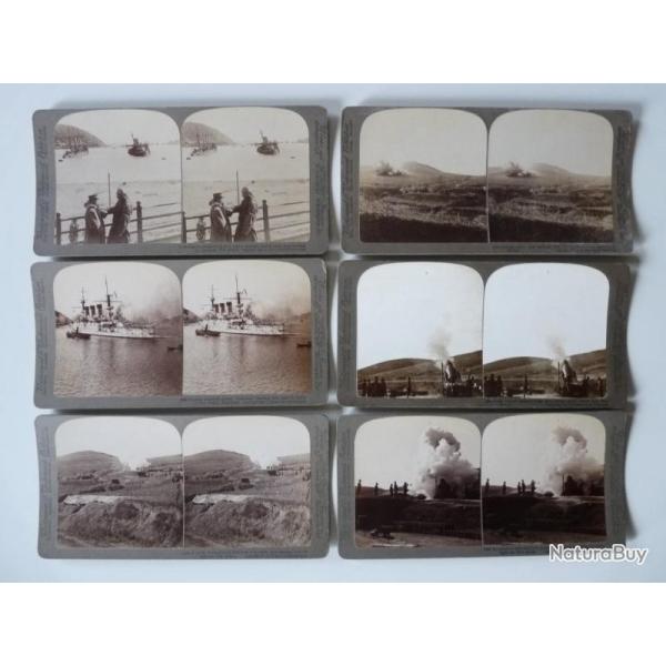 Photographie Photo Stereo Guerre Japon Russie Port Arthur Canons x6