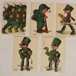 Série de 5 CP illustrée WELTI Lausanne Militaire Suisse