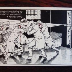 CPA illustrée Suisse Police contre étudiants Zurich 8 février 1919 DADA rare