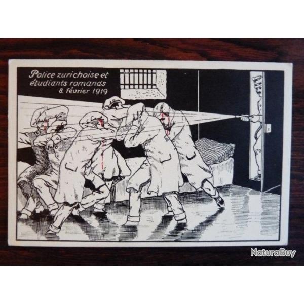 CPA illustre Suisse Police contre tudiants Zurich 8 fvrier 1919 DADA rare