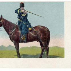 CPA Carte illustrée chevaux cavalier militaire Russe