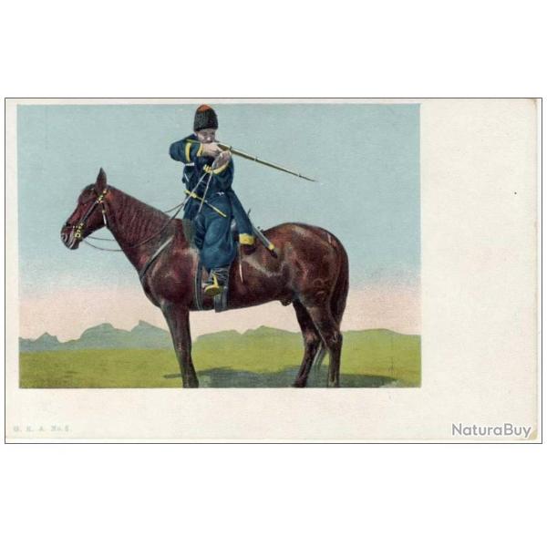 CPA Carte illustre chevaux cavalier militaire Russe