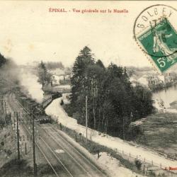 CPA 88 VOSGES Epinal Vue générale sur la Moselle Chemin de fer train