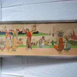 Estampe Gravure Hollande Moulin Bord de mer