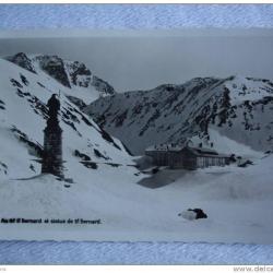 CPA Suisse Valais Col du Grand St Bernard Hôtel Statue + cachet